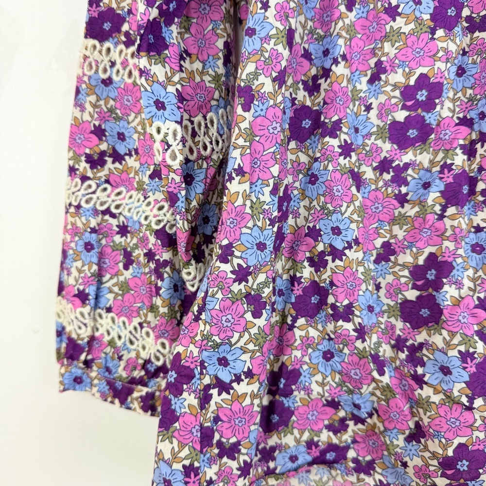 Talbots Floral Boho Peasant Tossed Ditsy Embroidered Blouse - Picture 6 of 8